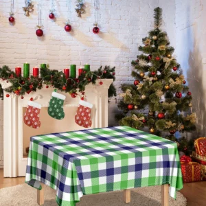 White Navy And Green Plaid Print Tablecloth Kitchen Decor Home Decor