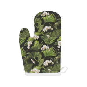 White Orchid Flower Tropical Leaves Pattern Background Heat Resistant Oven Mitts Pot Holders Set