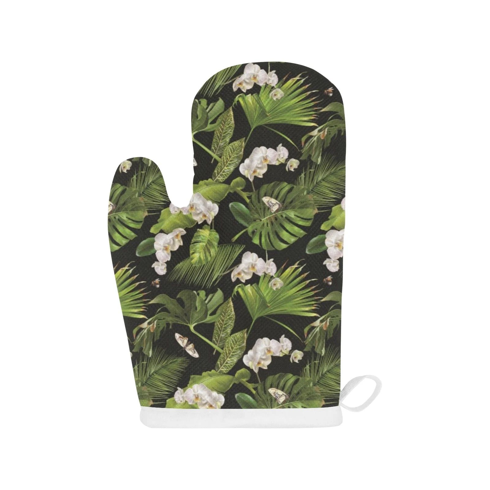 White Orchid Flower Tropical Leaves Pattern Background Heat Resistant Oven Mitts Pot Holders Set White Orchid Flower Tropical Leaves Pattern Background Heat Resistant Oven Mitts Pot Holders Set