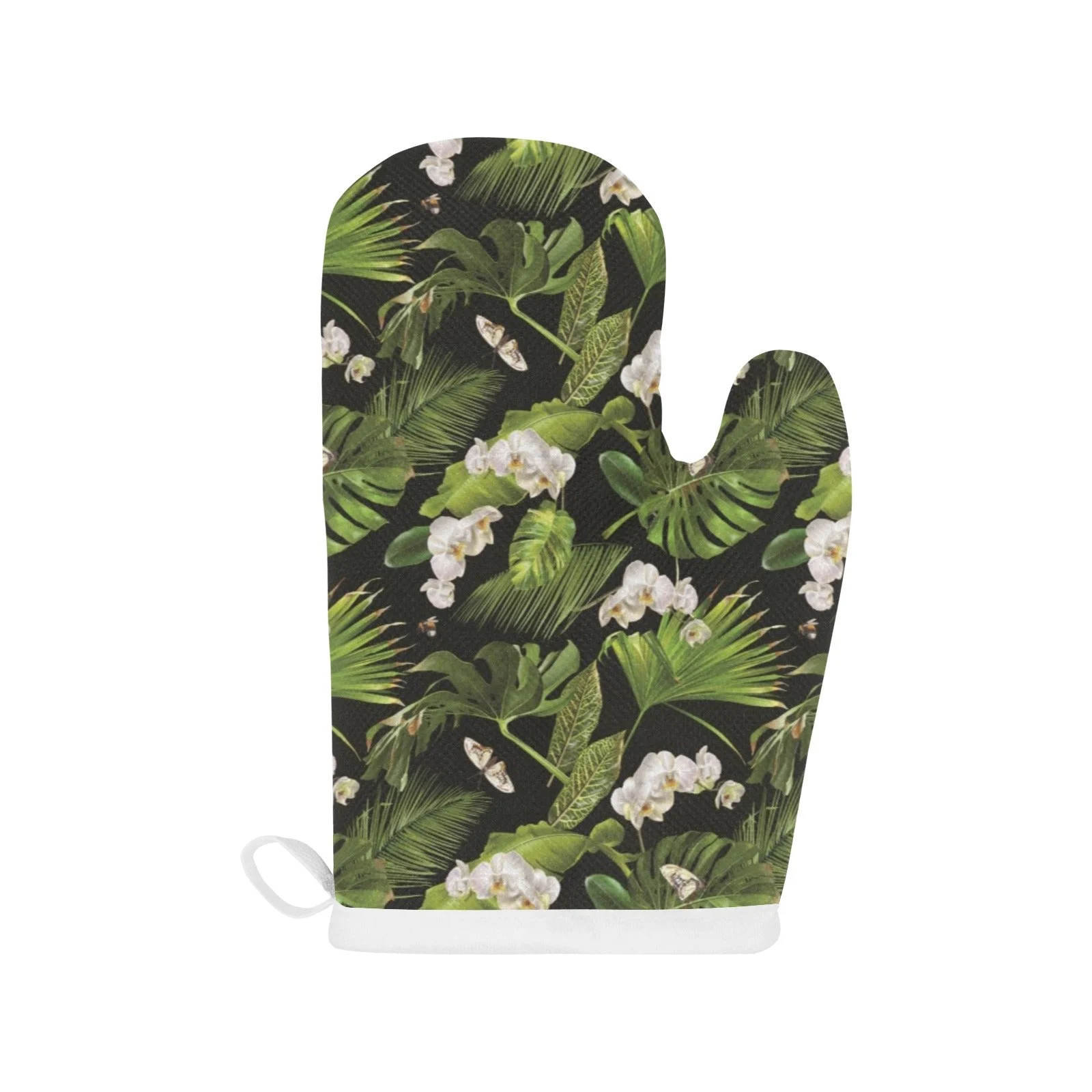 White Orchid Flower Tropical Leaves Pattern Background Heat Resistant Oven Mitts Pot Holders Set White Orchid Flower Tropical Leaves Pattern Background Heat Resistant Oven Mitts Pot Holders Set