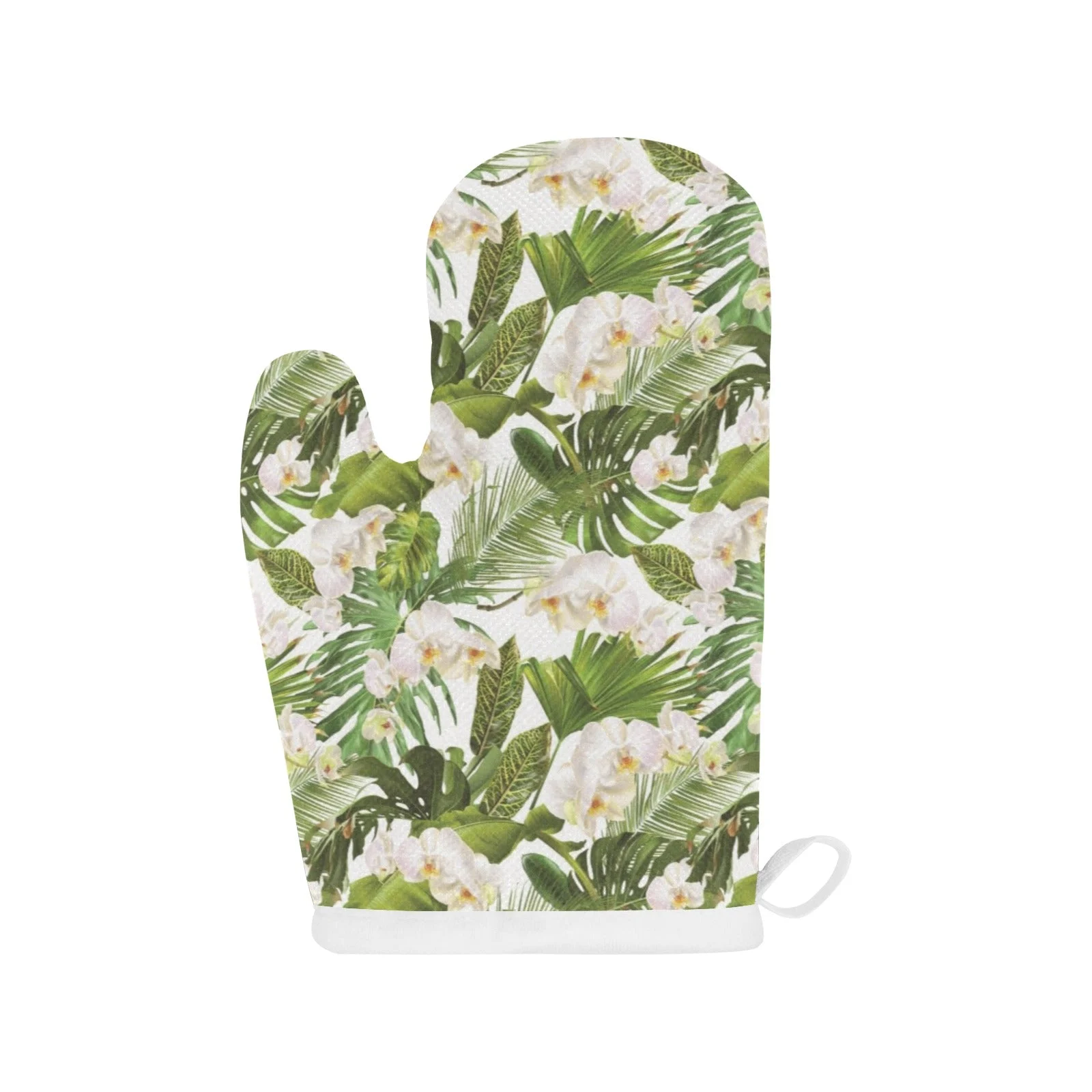 White Orchid Flower Tropical Leaves Pattern Heat Resistant Oven Mitts Pot Holders Set White Orchid Flower Tropical Leaves Pattern Heat Resistant Oven Mitts Pot Holders Set