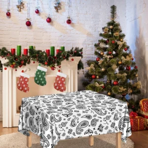 White Paisley Bandana Pattern Print Tablecloth Kitchen Decor Home Decor