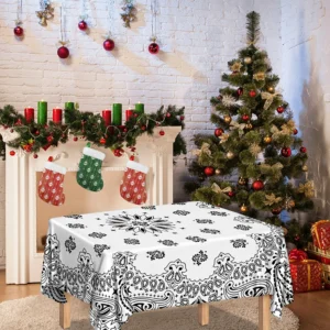 White Paisley Bandana Print Tablecloth Kitchen Decor Home Decor