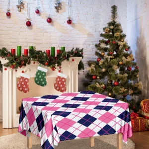 White Pink And Blue Argyle Pattern Print Tablecloth Kitchen Decor Home Decor