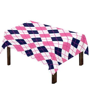White Pink And Blue Argyle Pattern Print Tablecloth Kitchen Decor Home Decor
