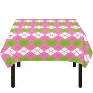 White Pink And Green Argyle Print Tablecloth Kitchen Decor Home Decor
