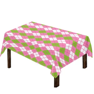 White Pink And Green Argyle Print Tablecloth Kitchen Decor Home Decor