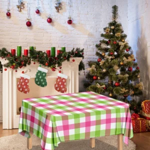 White Pink And Green Buffalo Plaid Print Tablecloth Kitchen Decor Home Decor