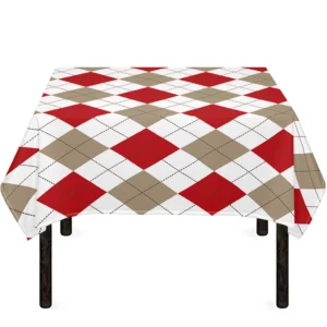 White Red And Beige Argyle Pattern Print Tablecloth Kitchen Decor Home Decor
