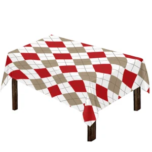 White Red And Beige Argyle Pattern Print Tablecloth Kitchen Decor Home Decor
