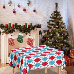 White Red And Blue Argyle Pattern Print Tablecloth Kitchen Decor Home Decor