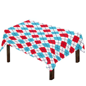 White Red And Blue Argyle Pattern Print Tablecloth Kitchen Decor Home Decor