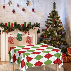 White Red And Green Argyle Pattern Print Tablecloth Kitchen Decor Home Decor