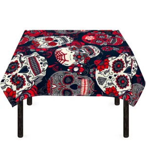 White Red Sugar Skull Pattern Print Tablecloth Kitchen Decor Home Decor