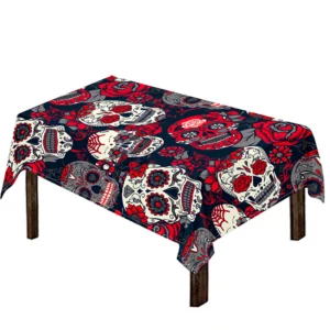 White Red Sugar Skull Pattern Print Tablecloth Kitchen Decor Home Decor