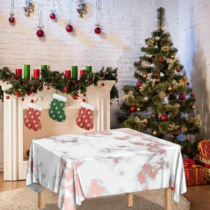 White Rose Gold Marble Print Tablecloth Kitchen Decor Home Decor