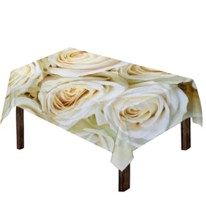 White Rose Print Tablecloth Kitchen Decor Home Decor