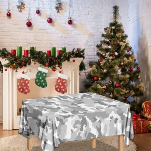 White Snow Camouflage Print Tablecloth Kitchen Decor Home Decor