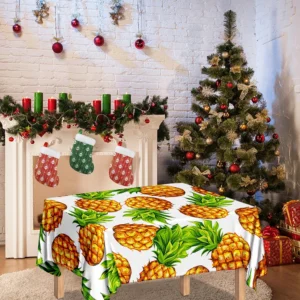 White Summer Pineapple Pattern Print Tablecloth Kitchen Decor Home Decor