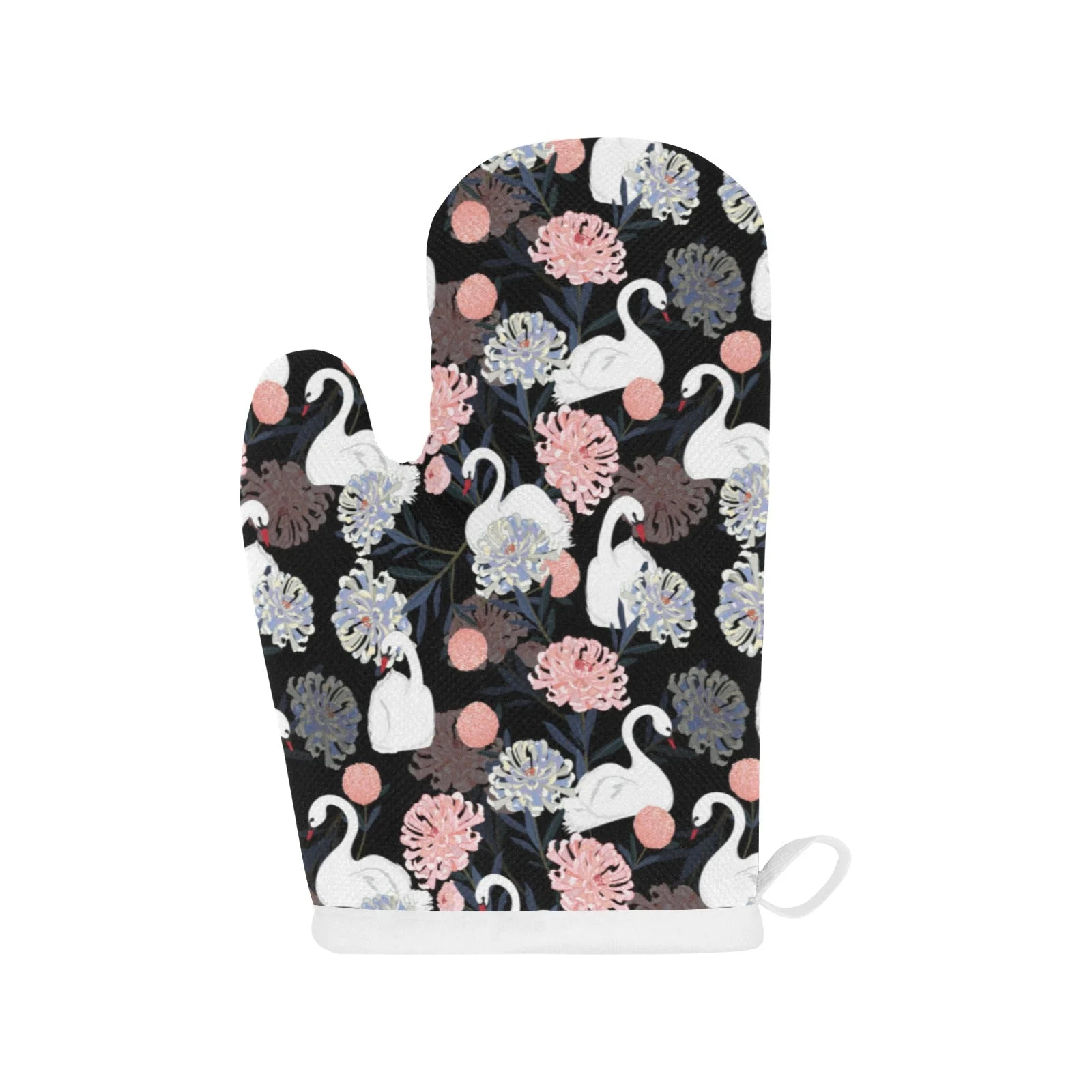 White Swan Blooming Flower Pattern Heat Resistant Oven Mitts Pot Holders Set White Swan Blooming Flower Pattern Heat Resistant Oven Mitts Pot Holders Set