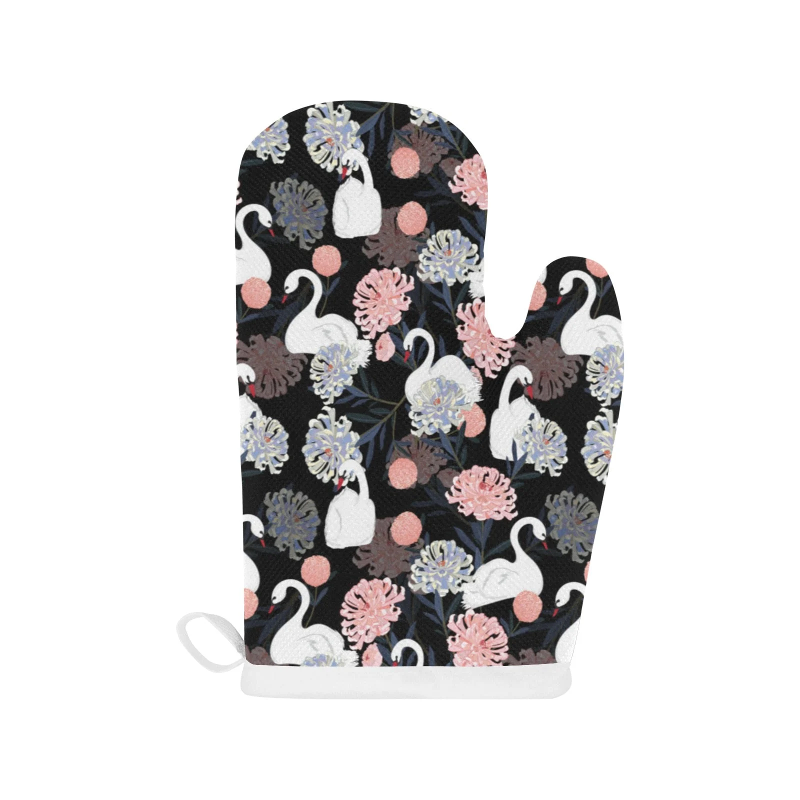White Swan Blooming Flower Pattern Heat Resistant Oven Mitts Pot Holders Set White Swan Blooming Flower Pattern Heat Resistant Oven Mitts Pot Holders Set