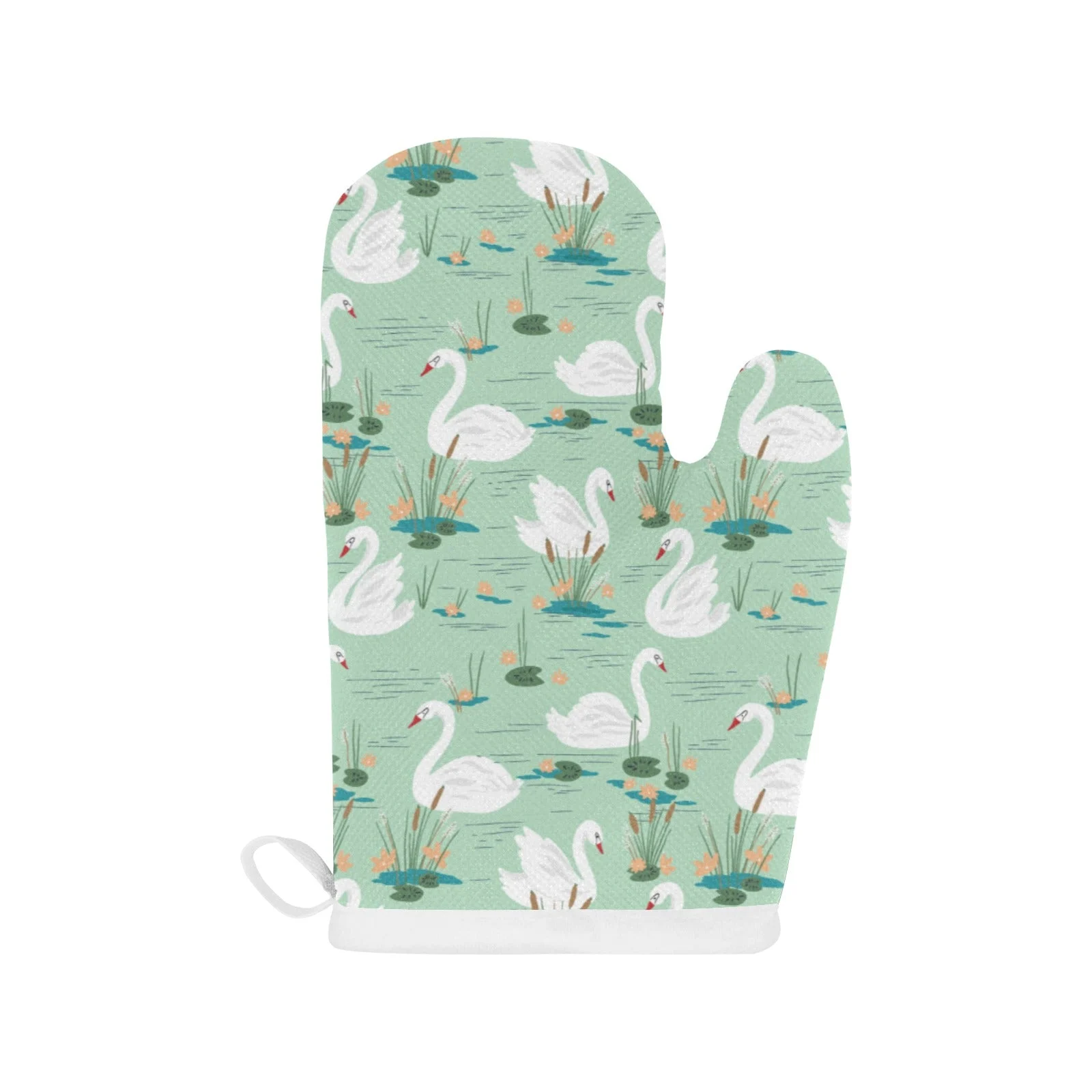 White Swan Lake Pattern Heat Resistant Oven Mitts Pot Holders Set White Swan Lake Pattern Heat Resistant Oven Mitts Pot Holders Set