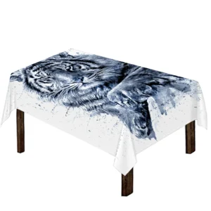 White Tiger Painting Print Tablecloth Kitchen Decor Home Decor