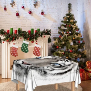 White Tiger Portrait Print Tablecloth Kitchen Decor Home Decor