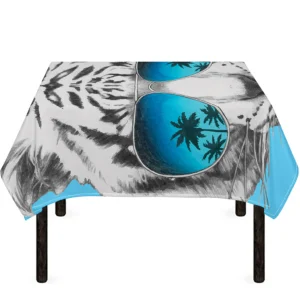 White Tiger With Sunglasses Print Tablecloth Kitchen Decor Home Decor