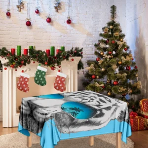 White Tiger With Sunglasses Print Tablecloth Kitchen Decor Home Decor