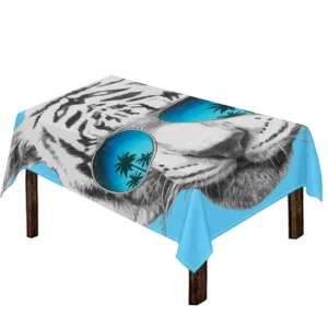 White Tiger With Sunglasses Print Tablecloth Kitchen Decor Home Decor