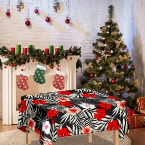 White Tropical Hibiscus Pattern Print Tablecloth Kitchen Decor Home Decor