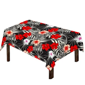 White Tropical Hibiscus Pattern Print Tablecloth Kitchen Decor Home Decor