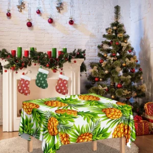White Tropical Pineapple Pattern Print Tablecloth Kitchen Decor Home Decor