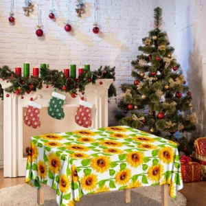 White Watercolor Sunflower Pattern Print Tablecloth Kitchen Decor Home Decor