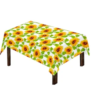 White Watercolor Sunflower Pattern Print Tablecloth Kitchen Decor Home Decor