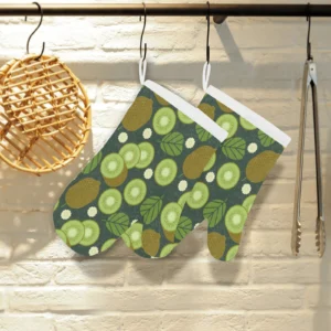 Whole Sliced Kiwi Leave and Flower Heat Resistant Oven Mitts Pot Holders Set