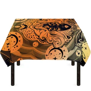 Wiccan Girl And Magical Moon Print Tablecloth Kitchen Decor Home Decor