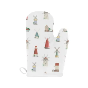 Windmill Design Pattern Heat Resistant Oven Mitts Pot Holders Set