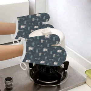 Windmill Tree Pattern Heat Resistant Oven Mitts Pot Holders Set