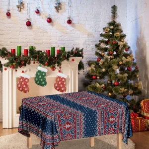 Winter Holiday Knitted Pattern Print Tablecloth Kitchen Decor Home Decor