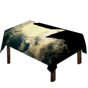 Wolf Howling At The Full Moon Print Tablecloth Kitchen Decor Home Decor