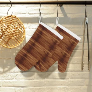 Wood Printed Pattern Print Design 04 Heat Resistant Oven Mitts & Pot Holders Set