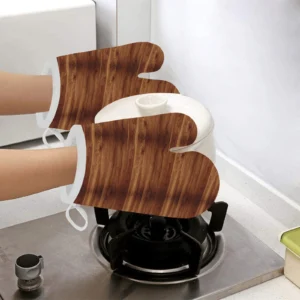 Wood Printed Pattern Print Design 04 Heat Resistant Oven Mitts & Pot Holders Set