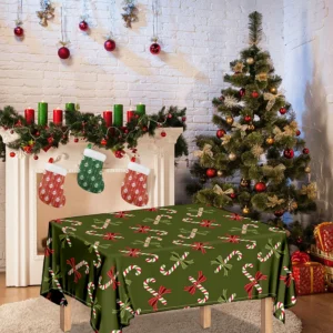 Xmas Candy Cane Pattern Print Tablecloth Kitchen Decor Home Decor