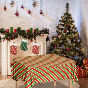 Xmas Candy Cane Stripes Print Tablecloth Kitchen Decor Home Decor