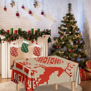Xmas Deer Knitted Print Tablecloth Kitchen Decor Home Decor