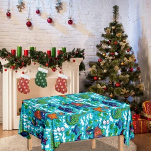 Xmas Dinosaur Pattern Print Tablecloth Kitchen Decor Home Decor
