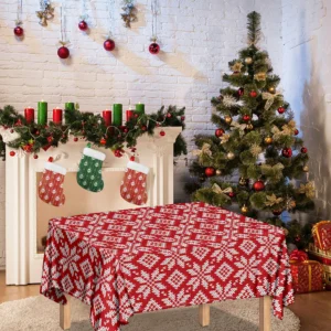 Xmas Nordic Knitted Pattern Print Tablecloth Kitchen Decor Home Decor