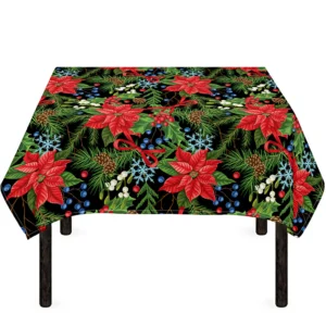 Xmas Poinsettia Pattern Print Tablecloth Kitchen Decor Home Decor